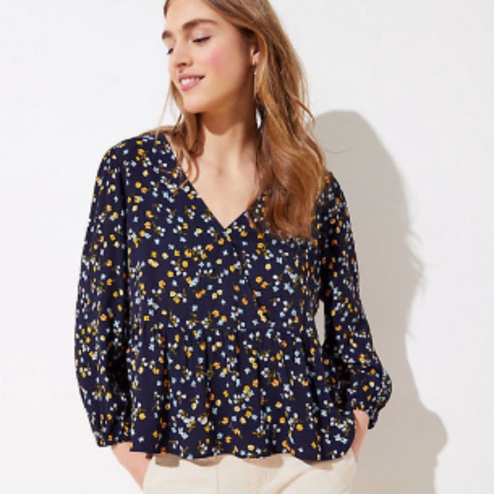 Loft Floral Tiered Peplum Blouse